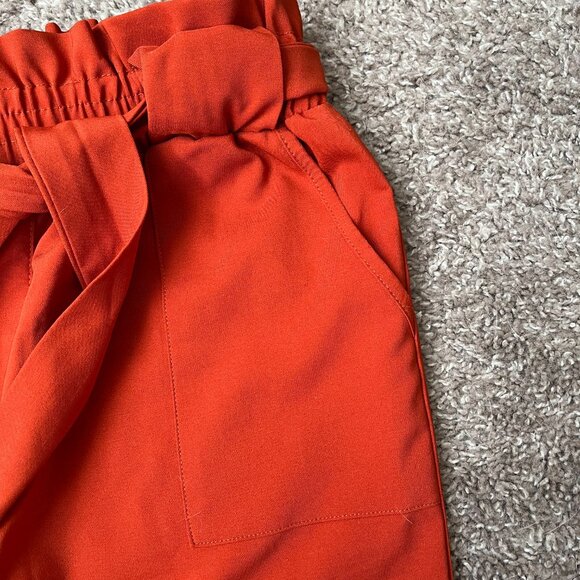 Red Grace Karin Cropped Paper Bag Waist Pants with Pockets - Picture 2 of 3